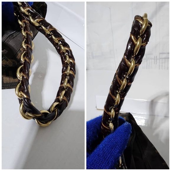 Authentic Fendi Tobacco Zucca Canvas Mia Flap Shoulder Bag Brown - Picture 14 of 16